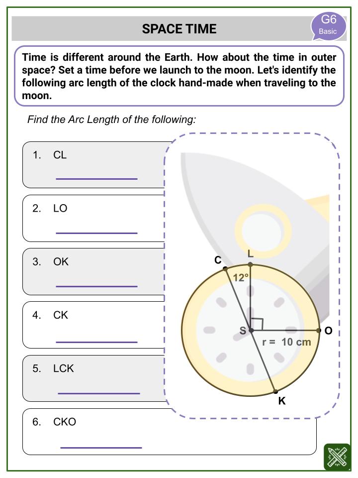 Arc Length (National Moon Day Themed) Worksheets