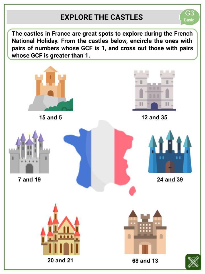 Co-Prime Numbers (Bastille Day Themed) Worksheets