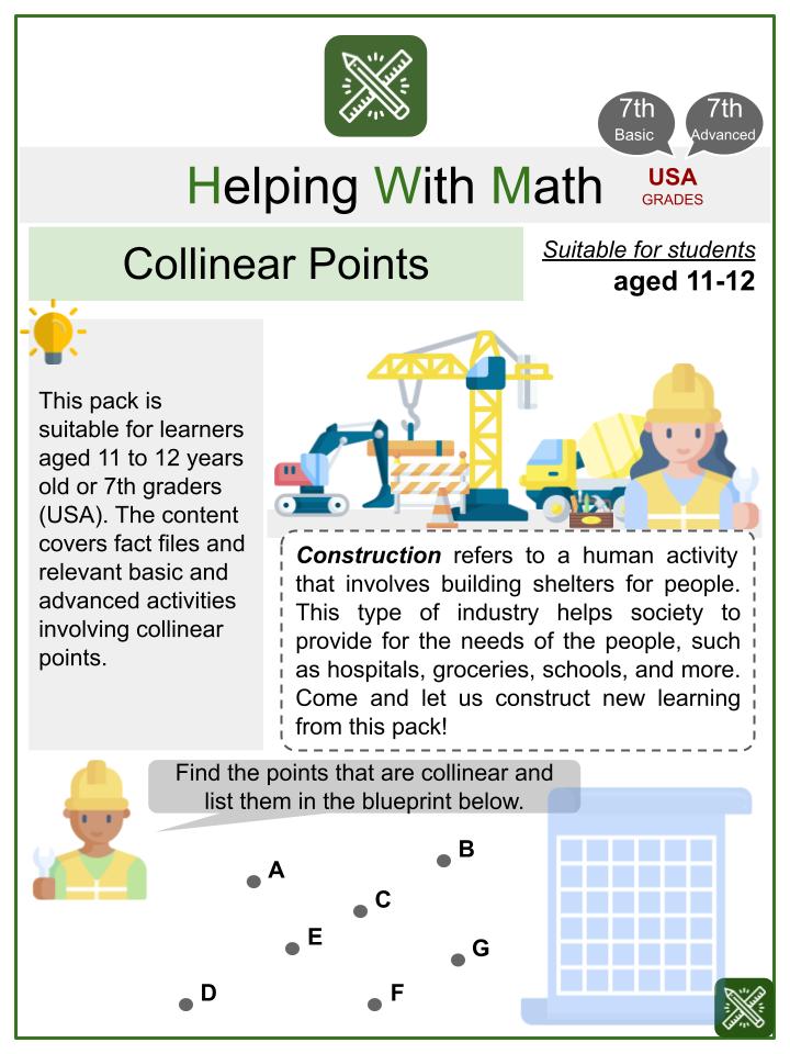 Collinear Points (Construction Themed) Math Worksheets