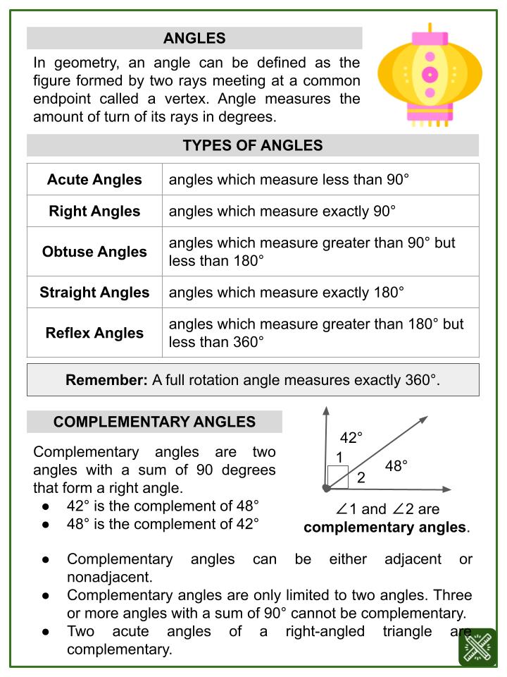 Complementary Angles (Lantern Festival Themed) Worksheets