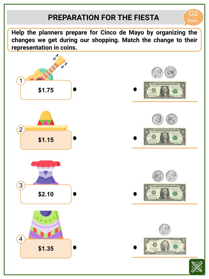 Counting Change (Cinco de Mayo Themed) Worksheets