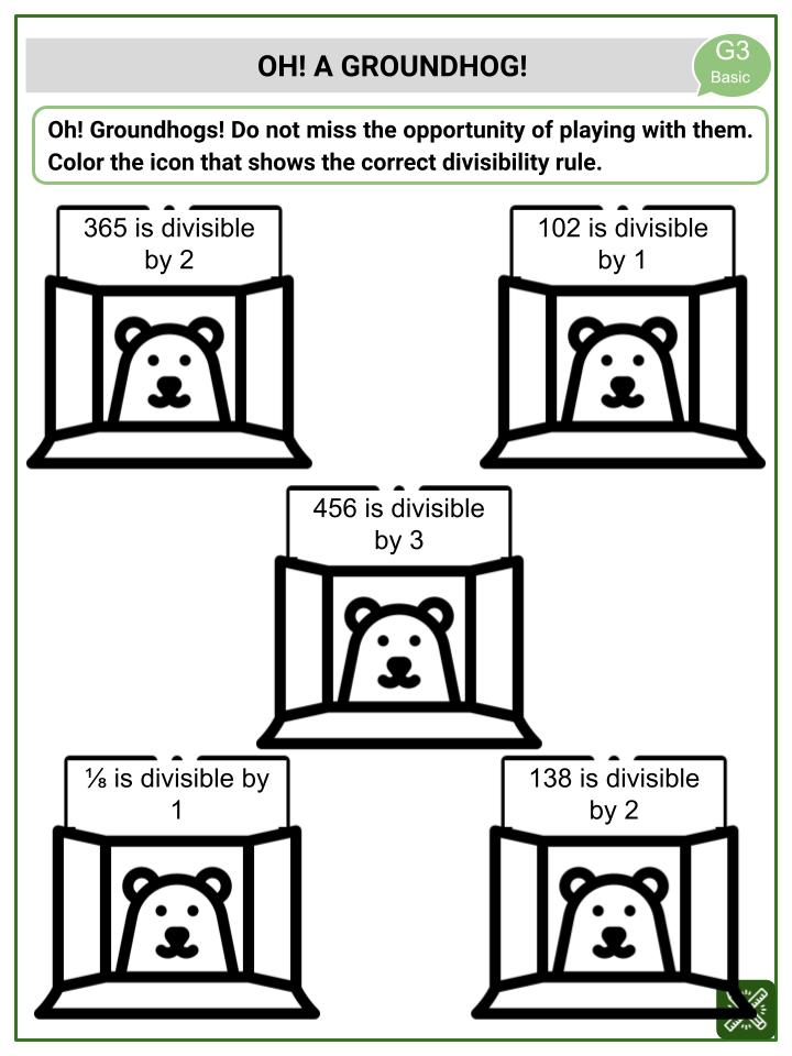 Divisibility Rules (Groundhog Day Themed) Worksheets