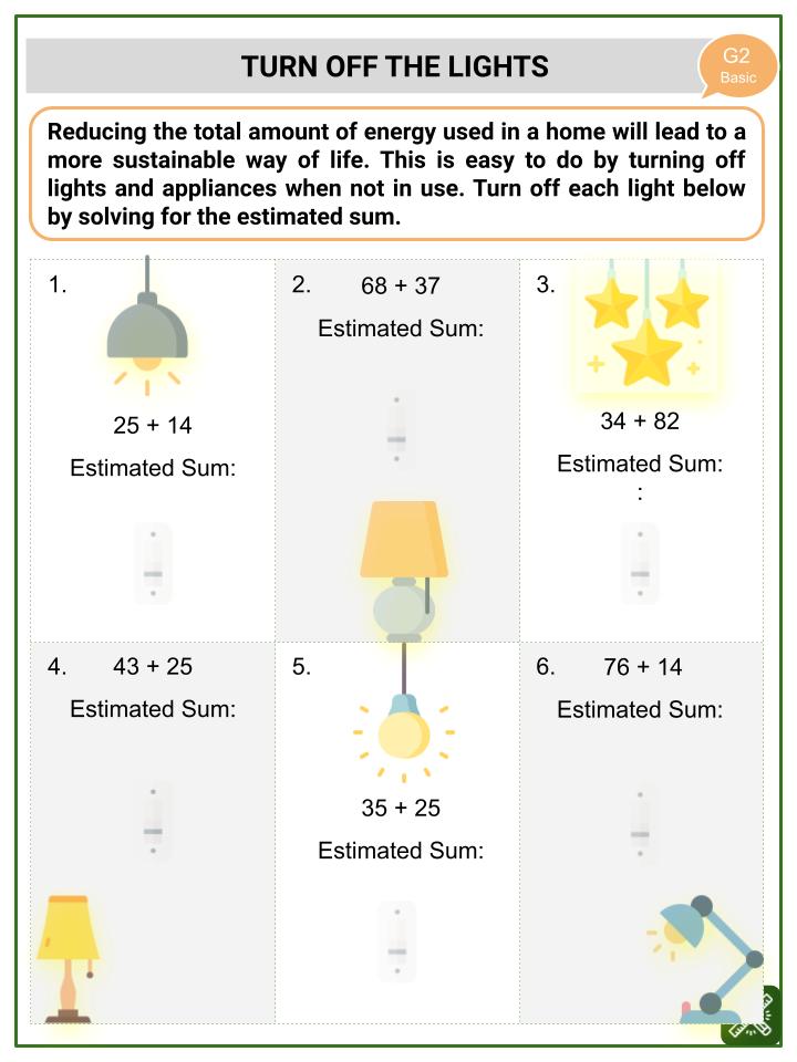 Estimating Sum (Sustainable Living Themed) Worksheets