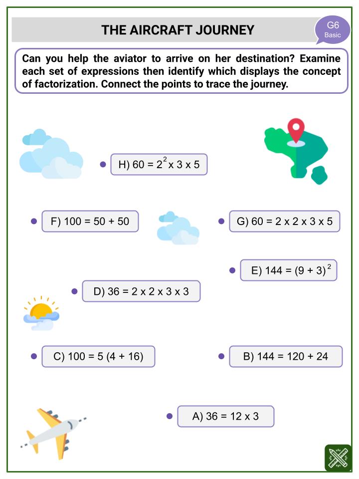 Factorization (Amelia Earhart Day Themed) Worksheets