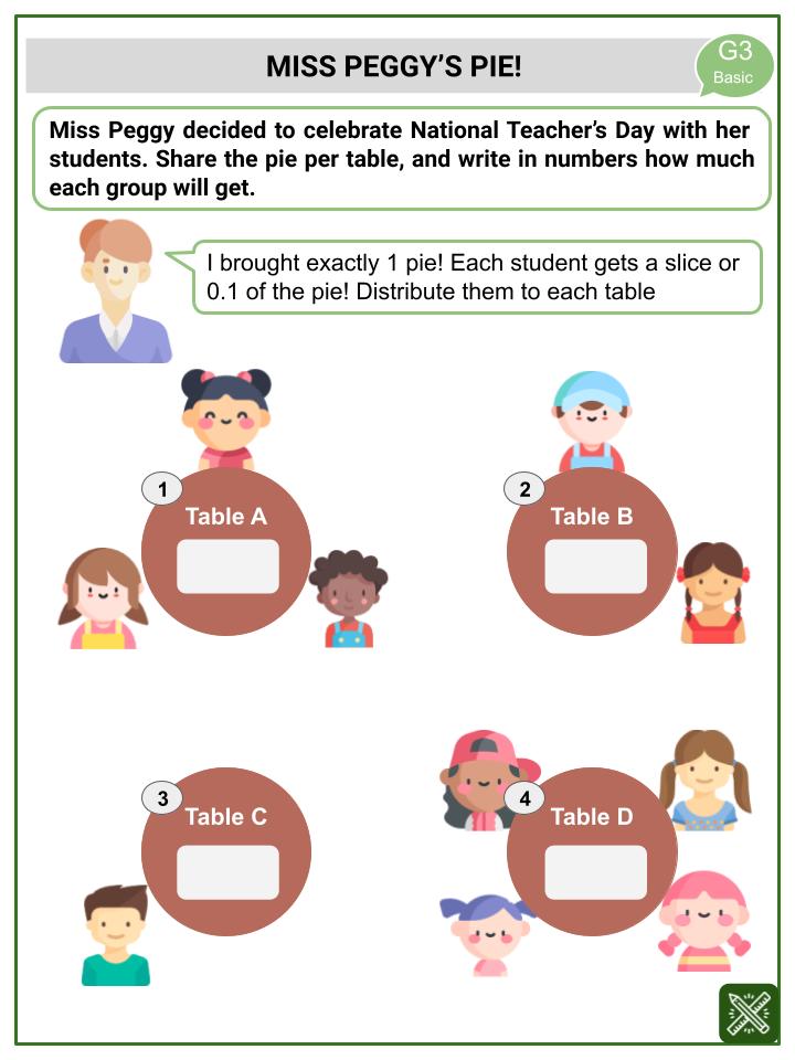 Illustrating and Naming Decimals (National Teacher's Day Themed) Worksheets