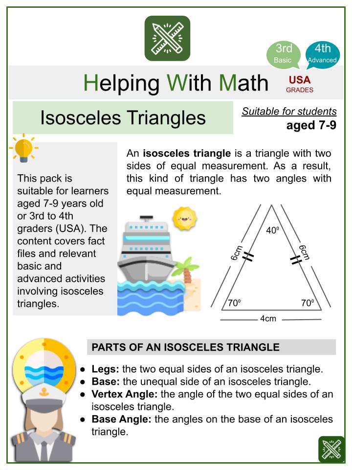Isosceles Triangles (Holiday Cruise Ship Themed) Math Worksheets