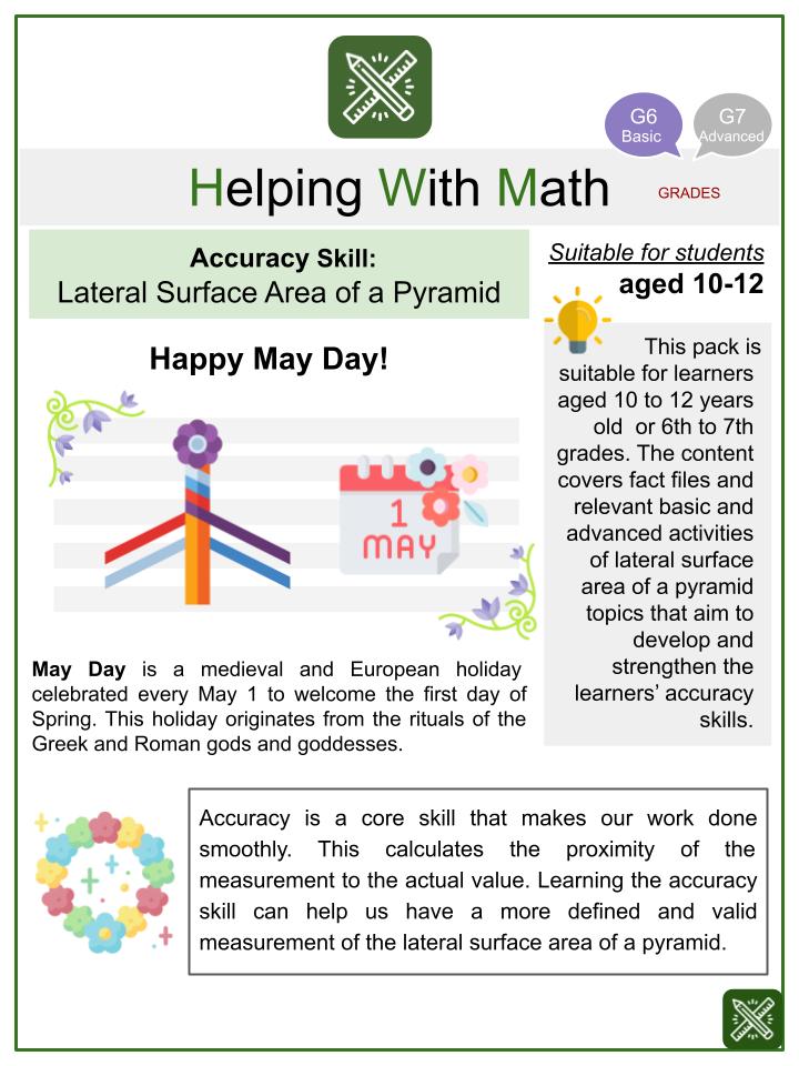 Lateral Surface Area of a Pyramid (May Day Themed) Worksheets