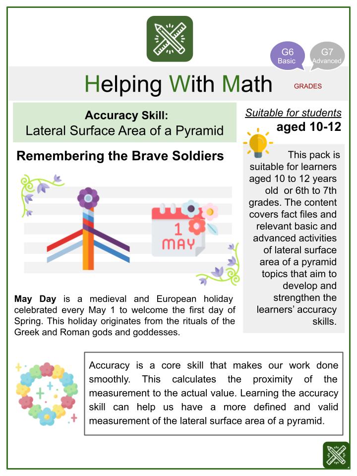 Lateral Surface Area of a Pyramid (May Day Themed) Worksheets