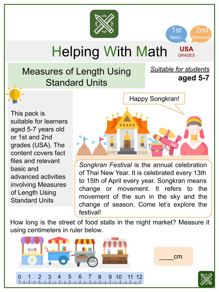 Measures of Length using Standard Units (Songkran Festival Themed) Math Worksheets