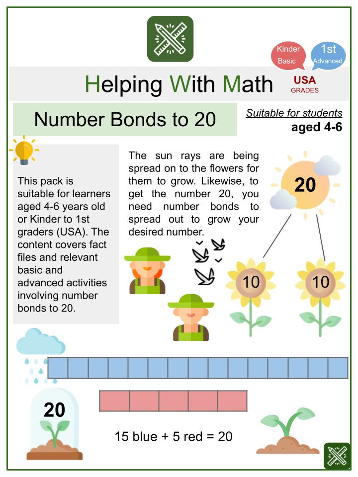 Number Bonds to 20 (Garden Themed) Math Worksheets