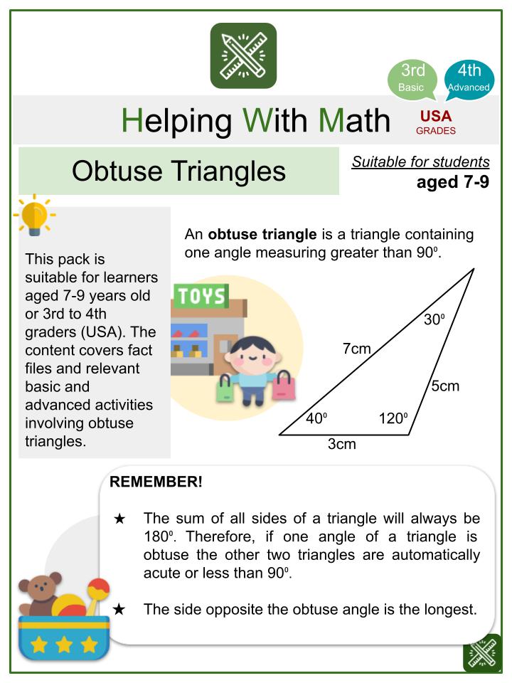 Obtuse Triangles (Toy Store Themed) Math Worksheets