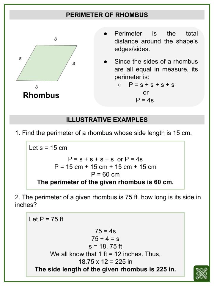 Perimeter of Rhombus (Labor Day Themed) Worksheets