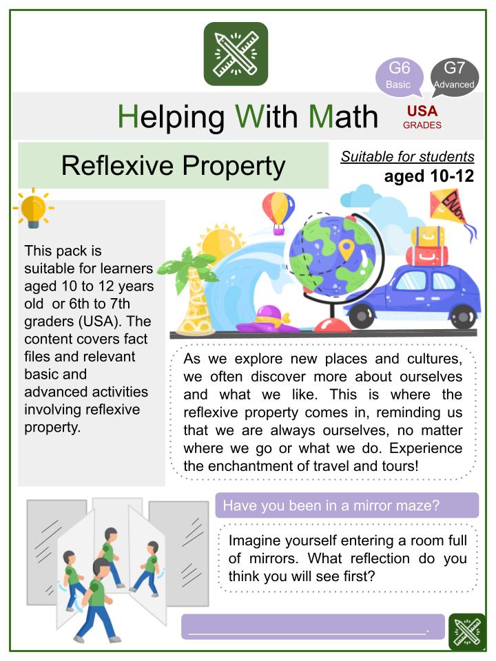 Reflexive Property (Travel and Tours Themed) Math Worksheets