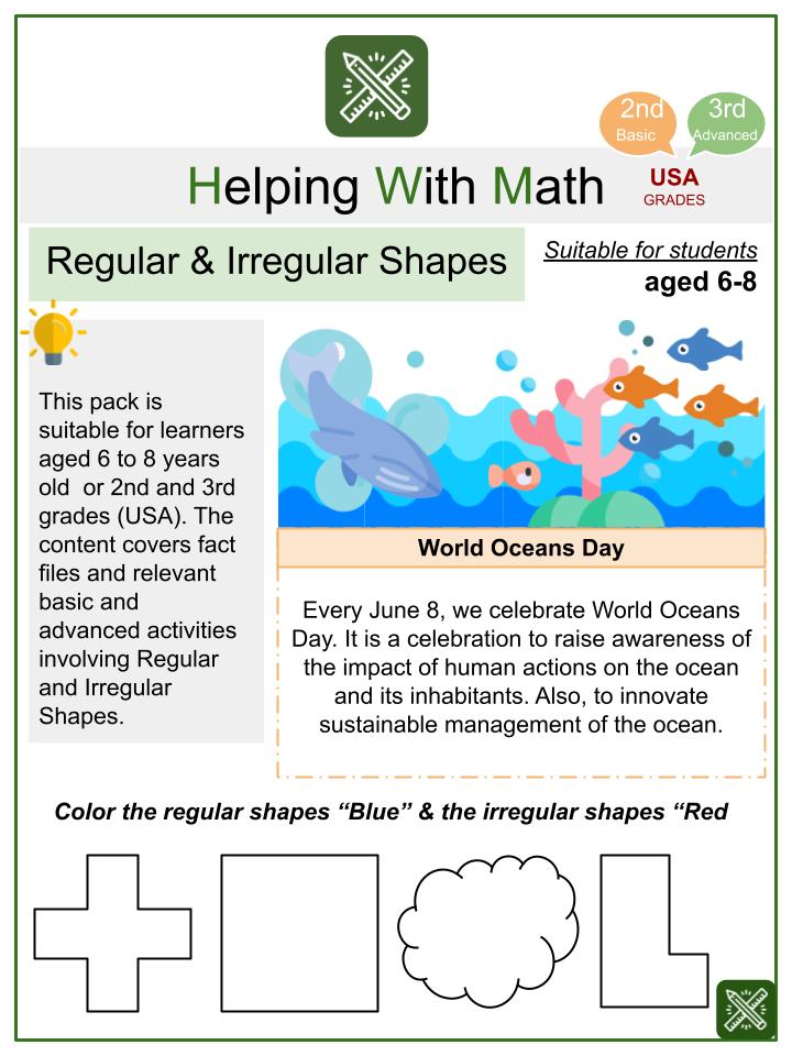 Regular and Irregular Shapes (World Oceans Day Themed) Math Worksheets