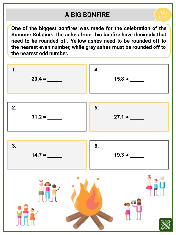 Rounding to the Nearest Even and Odd Number (Summer Solstice Themed) Worksheets
