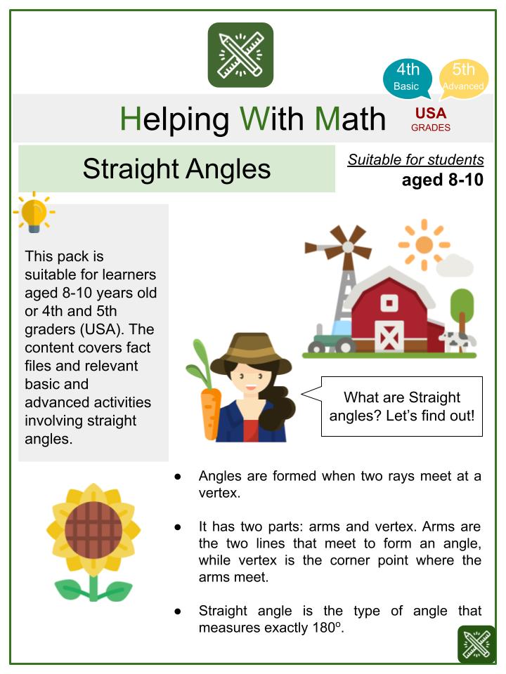 Straight Angles (Farmers' Day Themed) Math Worksheets