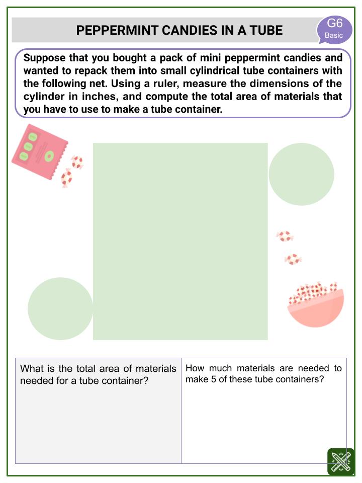 Surface Area of a Cylinder (Christmas themed) Worksheets
