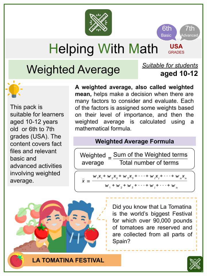 Weighted Average (La Tomatina Festival Themed) Math Worksheets