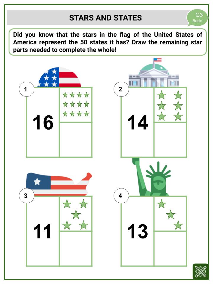 Whole and Parts (4th of July Themed) Worksheets