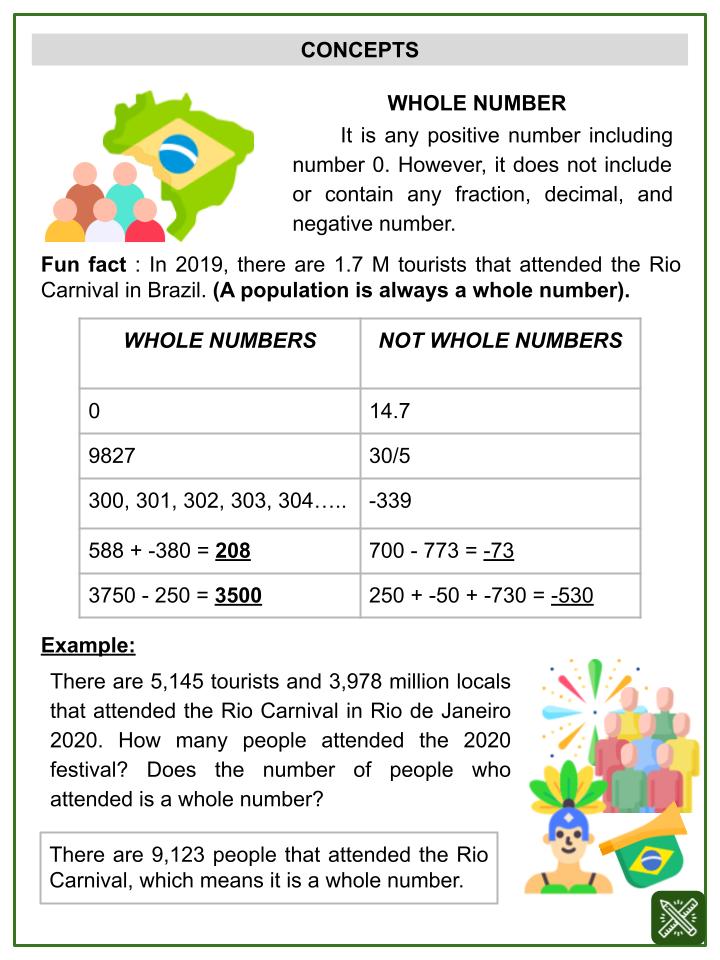 Whole Numbers (Rio Carnival Themed) Worksheets