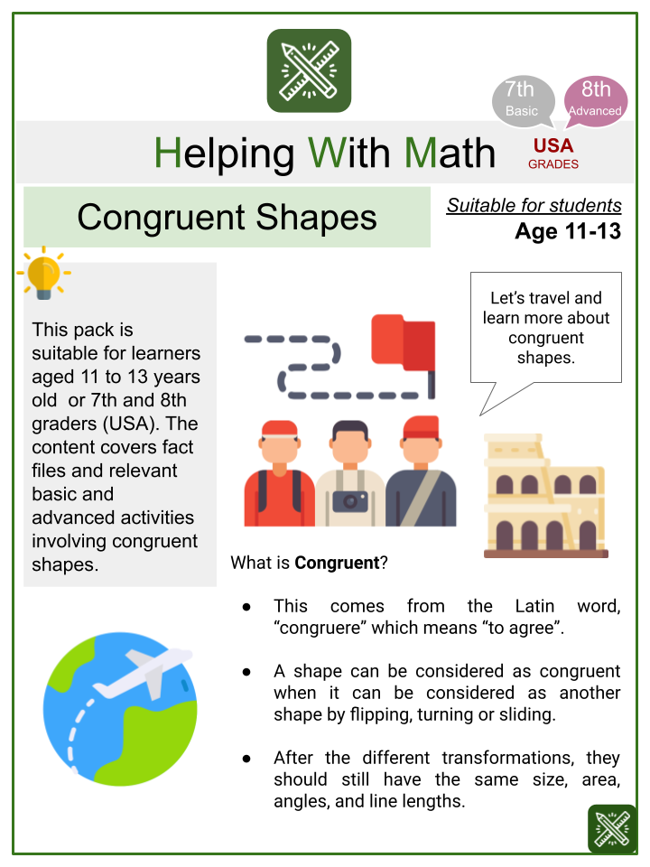 Congruent Shapes (World Tourism Day) Themed Math Worksheets