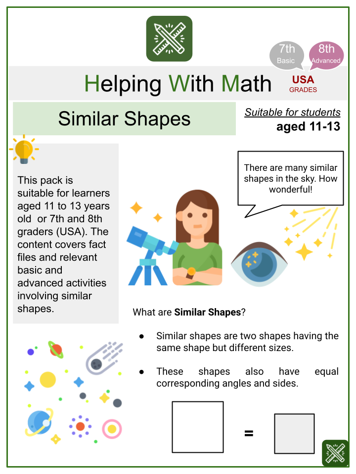 Similar Shapes (Astronomy Themed) Math Worksheets