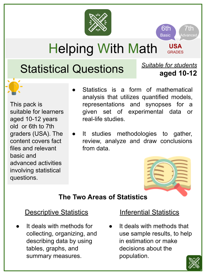 Statistical Questions Research Themed Worksheets